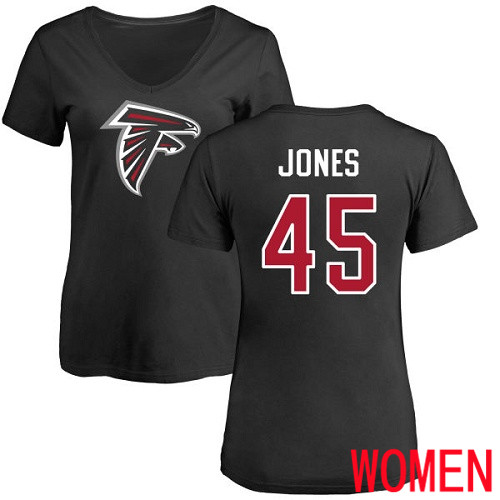 Atlanta Falcons Black Women Deion Jones Name And Number Logo NFL Football #45 T Shirt->nfl t-shirts->Sports Accessory